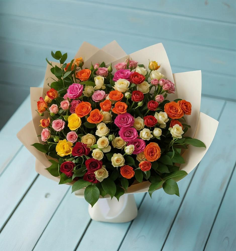 Букет Микс из разноцветных кустовых роз в Струги Красные